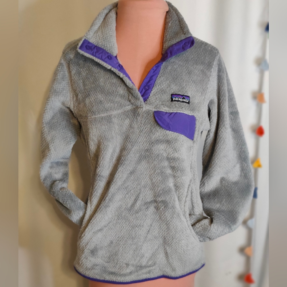 Patagonia Re-Tool Snap-T popover Fleece Polartec  gray & purple  Small